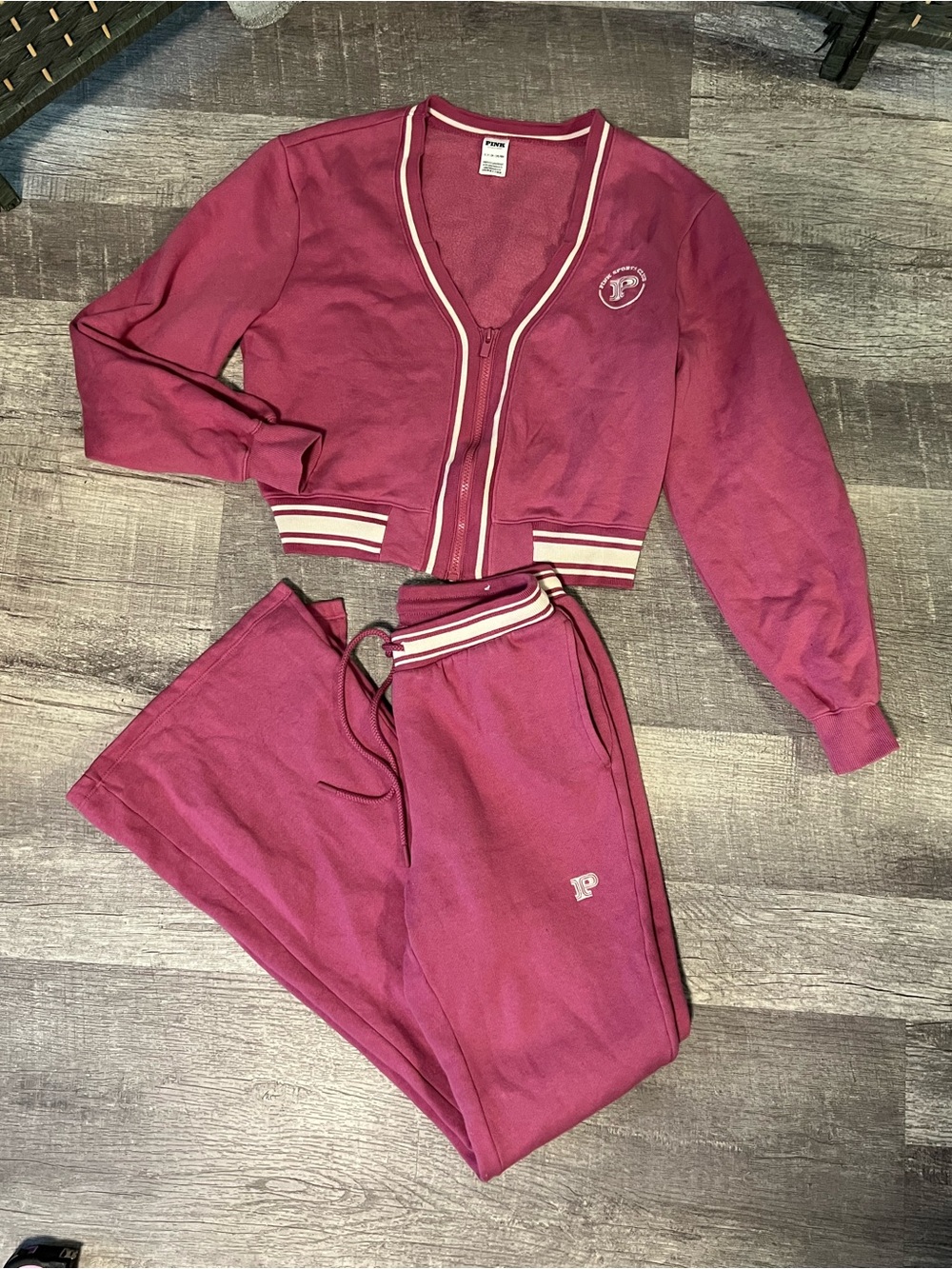 PINK Victoria's Secret Ribbed Pink Flare Track Pants - Picture 3 of 8